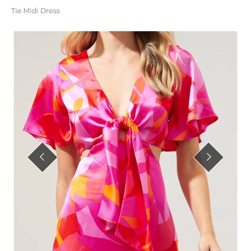 Vibrant Pink and Orange Tie Midi Dress